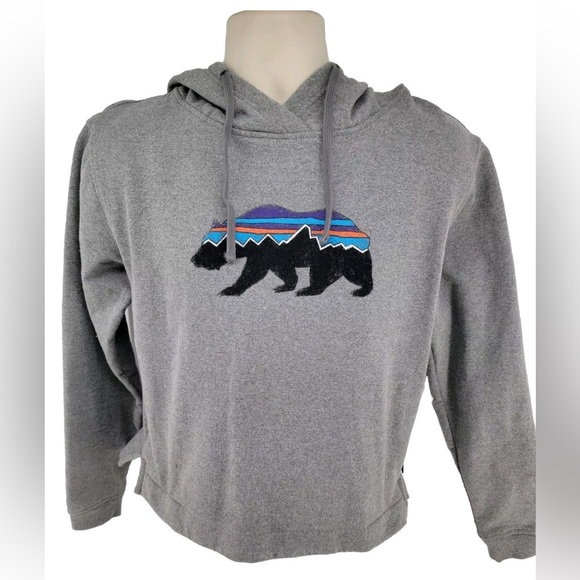 Patagonia Tops - Patagonia Gray Hoodie with Bear Graphic